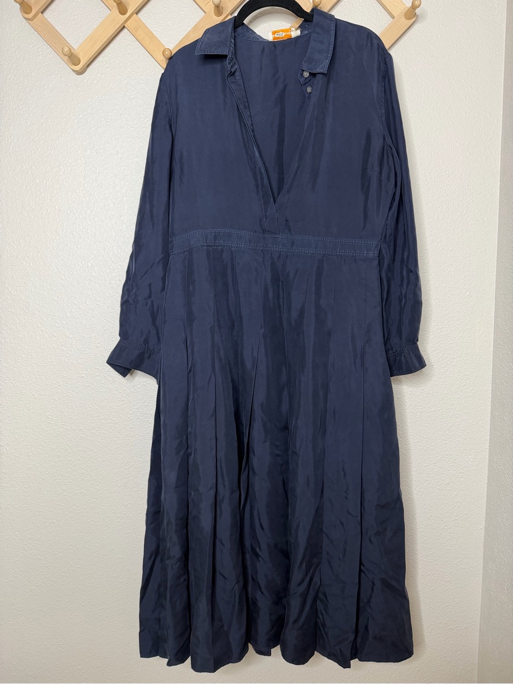 Tory Burch Silk Pleated Long-Sleeve Shirtdress Sz 12